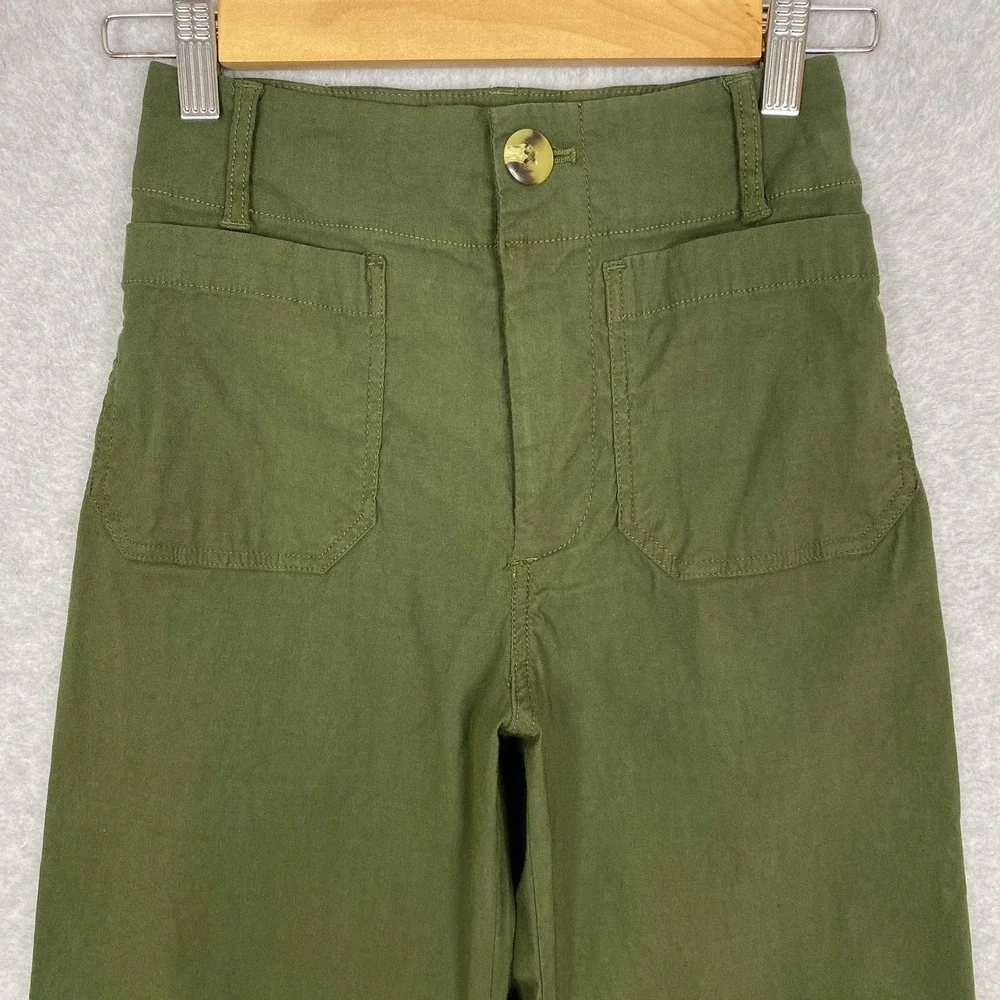 Anthropologie Maeve Green The Colette Wide Leg Linen Blend Crop Pants Size 23 - Picture 2 of 13